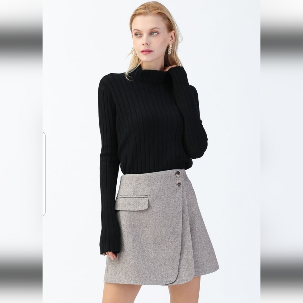 CHICWISH Double-Flap Wool blend Mini skirt NWOT
